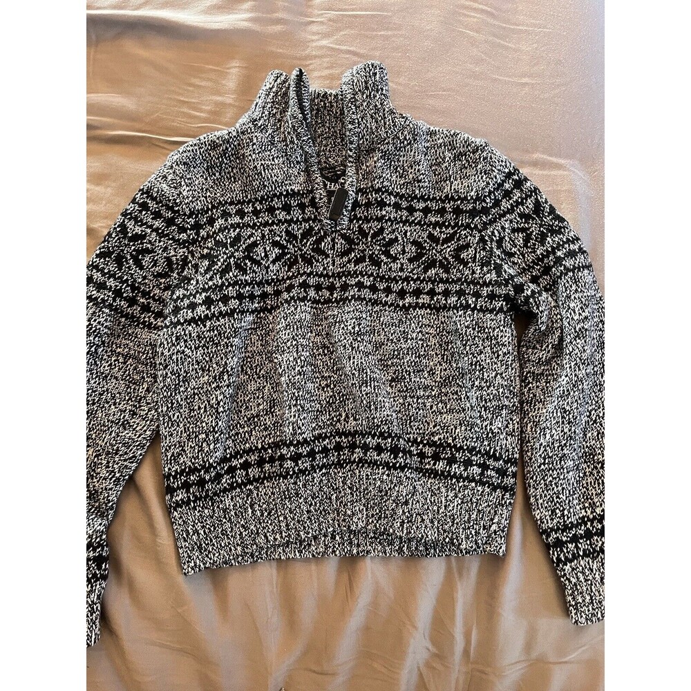 Chaps Boys Sweater 1/4 Zip Pullover Gray Black Nordic Fair Isle Marled Size 5
